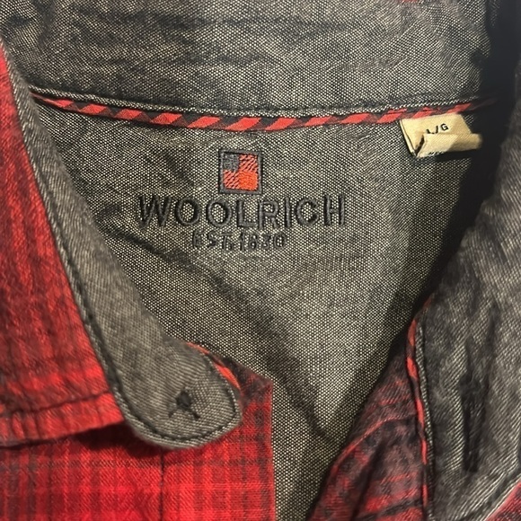 Woolrich plaid black and red button down t shirt w 2 front pockets 100% cotton - Picture 6 of 10